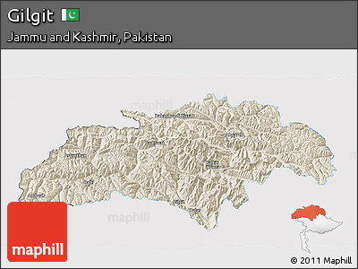 Shaded Relief 3D Map of Gilgit, single color outside