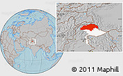 Gray Location Map of Gilgit, highlighted parent region, hill shading