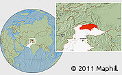 Savanna Style Location Map of Gilgit, highlighted country, hill shading