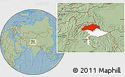 Savanna Style Location Map of Gilgit, highlighted parent region, hill shading