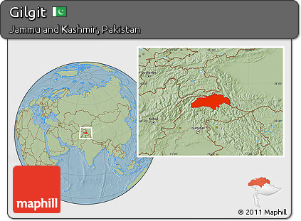 Savanna Style Location Map of Gilgit, hill shading