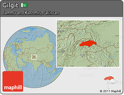 Savanna Style Location Map of Gilgit, hill shading
