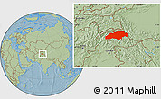 Savanna Style Location Map of Gilgit, hill shading