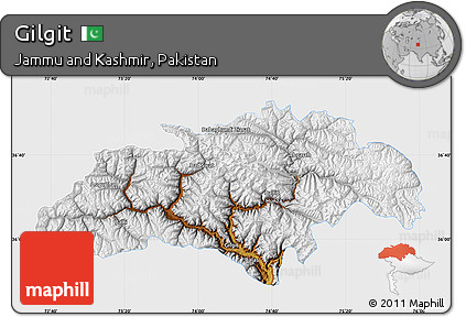 Physical Map of Gilgit, single color outside