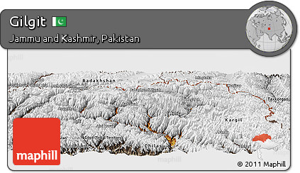Physical Panoramic Map of Gilgit, semi-desaturated