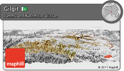 Satellite Panoramic Map of Gilgit, desaturated