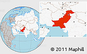 Gray Location Map of Pakistan, highlighted continent