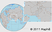 Gray Location Map of Pakistan, hill shading inside