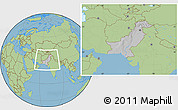 Gray Location Map of Pakistan, savanna style outside, hill shading inside