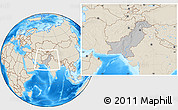 Gray Location Map of Pakistan, shaded relief outside, hill shading