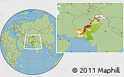 Physical Location Map of Pakistan, savanna style outside