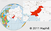 Political Location Map of Pakistan, highlighted continent