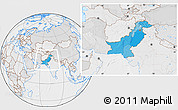 Political Location Map of Pakistan, lighten, desaturated