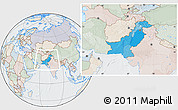 Political Location Map of Pakistan, lighten, semi-desaturated