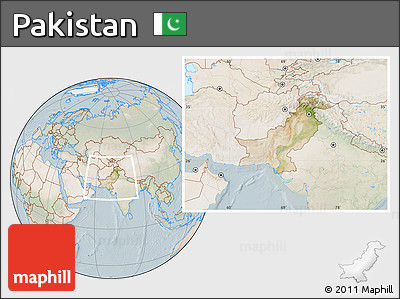 Satellite Location Map of Pakistan, lighten