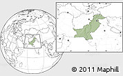 Savanna Style Location Map of Pakistan, blank outside, hill shading inside