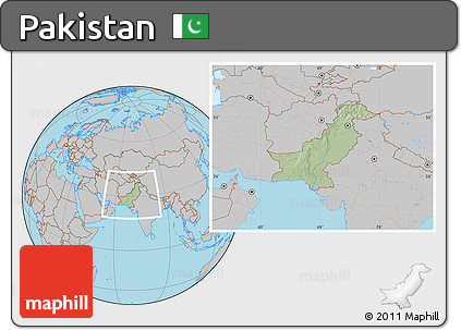 Savanna Style Location Map of Pakistan, gray outside, hill shading inside