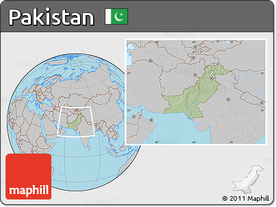 Savanna Style Location Map of Pakistan, gray outside, hill shading inside