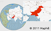 Savanna Style Location Map of Pakistan, highlighted continent, hill shading