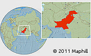 Savanna Style Location Map of Pakistan, hill shading