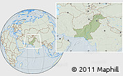 Savanna Style Location Map of Pakistan, lighten, hill shading