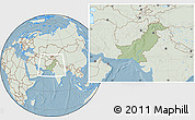 Savanna Style Location Map of Pakistan, lighten, land only, hill shading