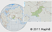 Savanna Style Location Map of Pakistan, lighten, semi-desaturated, hill shading