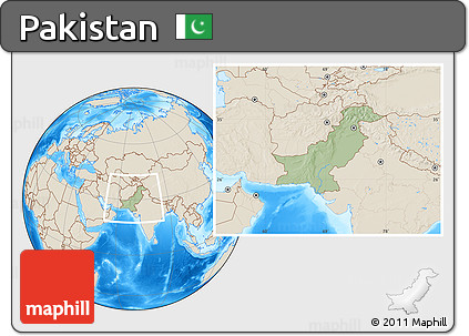 Savanna Style Location Map of Pakistan, shaded relief outside, hill shading