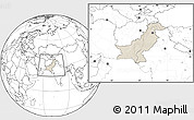 Shaded Relief Location Map of Pakistan, blank outside