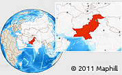 Shaded Relief Location Map of Pakistan, highlighted continent