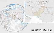 Shaded Relief Location Map of Pakistan, lighten, desaturated