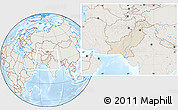 Shaded Relief Location Map of Pakistan, lighten