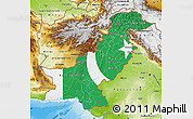 Flag Map of Pakistan, physical outside, flag centered