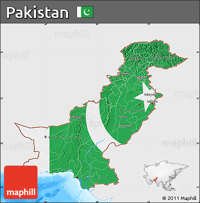 Flag Map of Pakistan, single color outside, bathymetry sea, flag centered