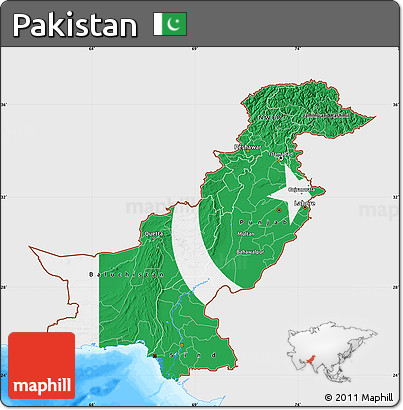 Flag Map of Pakistan, single color outside, bathymetry sea, flag centered