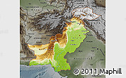 Physical Map of Pakistan, darken, semi-desaturated