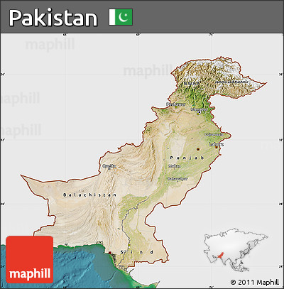 Satellite Map of Pakistan, single color outside