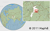 Savanna Style Location Map of Abbottabad, highlighted parent region, hill shading