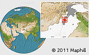 Satellite Location Map of Bannu, highlighted country, highlighted parent region