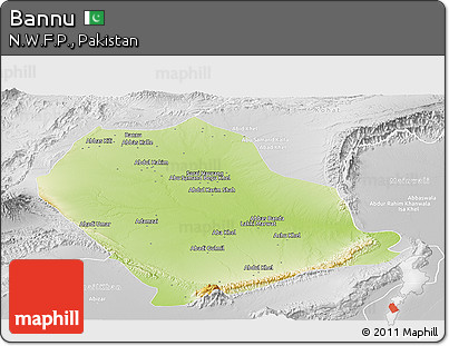 Physical Panoramic Map of Bannu, lighten, desaturated