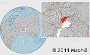 Gray Location Map of Chitral, highlighted parent region, hill shading