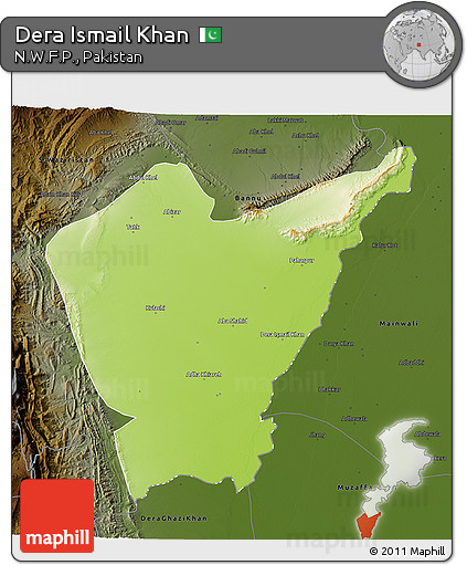 Physical 3D Map of Dera Ismail Khan, darken