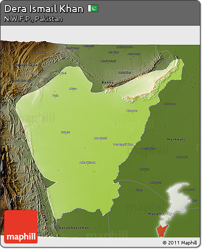 Physical 3D Map of Dera Ismail Khan, darken