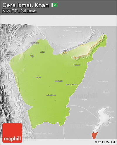 Physical 3D Map of Dera Ismail Khan, lighten, desaturated
