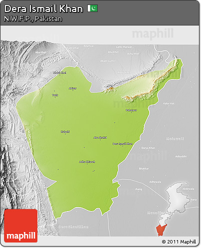 Physical 3D Map of Dera Ismail Khan, lighten, desaturated
