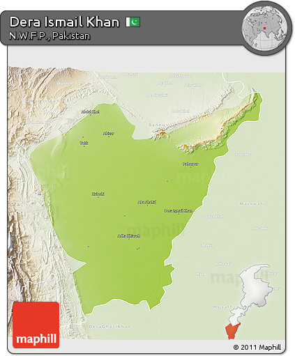 Physical 3D Map of Dera Ismail Khan, lighten