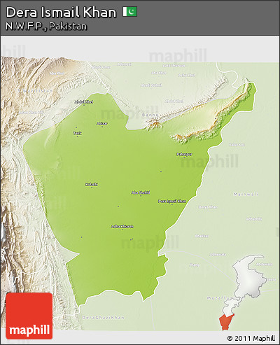 Physical 3D Map of Dera Ismail Khan, lighten
