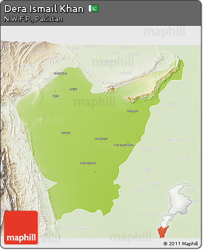 Physical 3D Map of Dera Ismail Khan, lighten