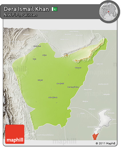 Physical 3D Map of Dera Ismail Khan, lighten, semi-desaturated