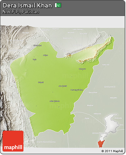 Physical 3D Map of Dera Ismail Khan, lighten, semi-desaturated